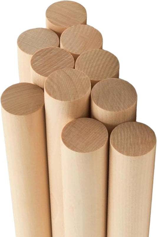 ALBO 1" x 48" Wooden Dowel Rods Set - 10 Pack Birch Natural Long Craft Sticks Rails Shelf Supports Garden Hardwood Smooth Finish Woodworking Material DIY Furniture Bulk Professional