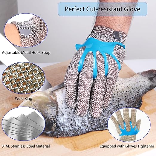 Cut Resistant Gloves Food Grade Stainless Steel Metal Mesh Chainmail Gloves