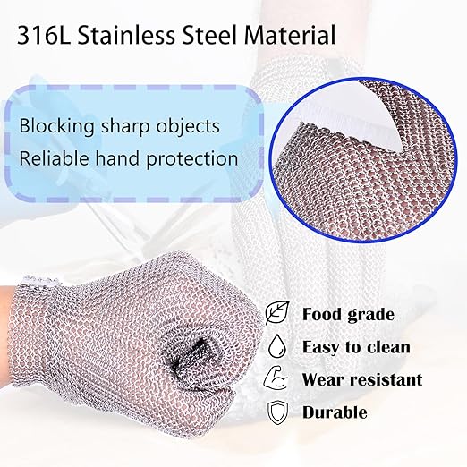 Cut Resistant Gloves Food Grade Stainless Steel Metal Mesh Chainmail Gloves